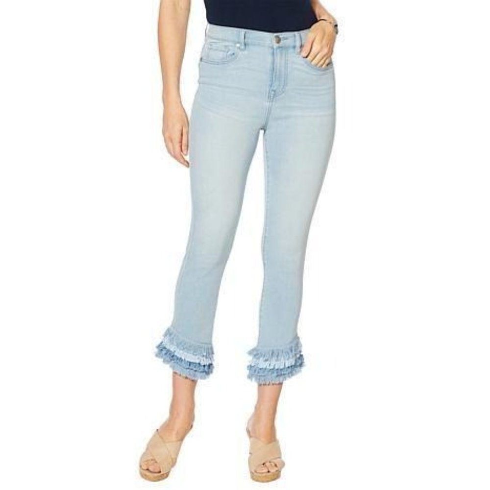Diane Gilman Stretch Layered Fringe Crop Chambray Size 10 Petite